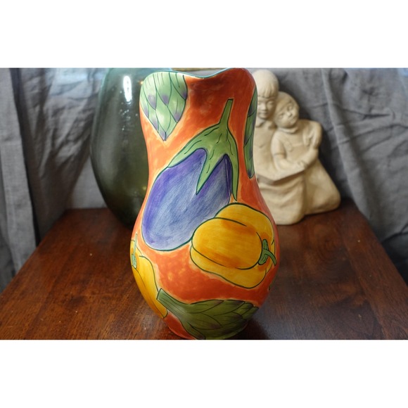 Clay Art Toscano collection large pitcher bright colors with vegetables - Picture 5 of 9